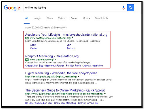 Homepage results with Google Adwords